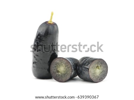 fresh sweet long black sapphire grapes close up on white background