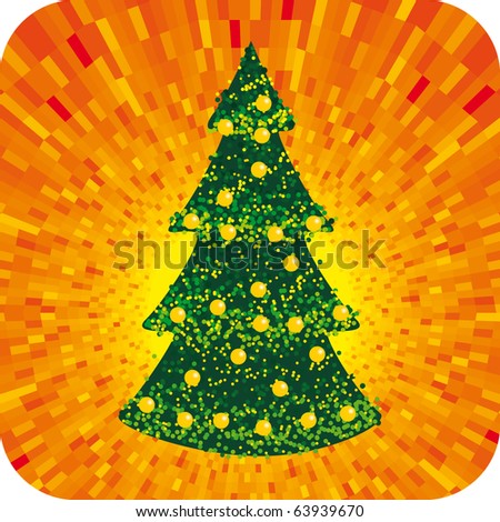 Vector abstract christmas tree with orange shine background