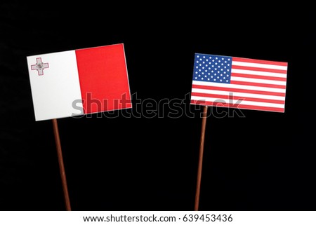 Maltese flag with USA flag isolated on black background