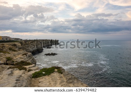 The coast of Atlantic ocean in Peniche on sunset, Portugal