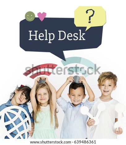 Group of kids with social network icon with smiling