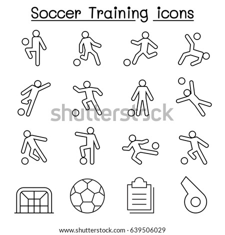 Soccer, Football Training icons set in thin line style