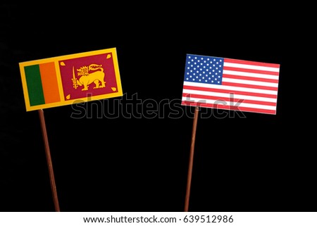 Sri Lankan flag with USA flag isolated on black background
