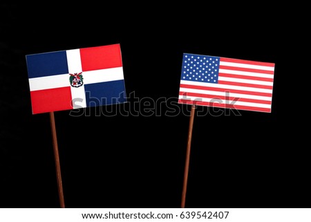 Dominican Republic flag with USA flag isolated on black background