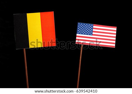 Belgian flag with USA flag isolated on black background
