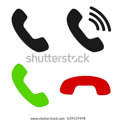 Set of dark grey, green and red phone incoming and outgoing call and ignore call buttons icon signs symbols on a white background vector pictogram illustration minimalistic design