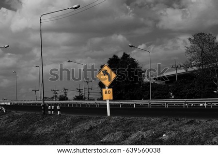 Turn Left Ahead Sign  Speed limit , traffic sign yellow abstract background  