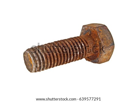 Rusty bolt closeup on a white background