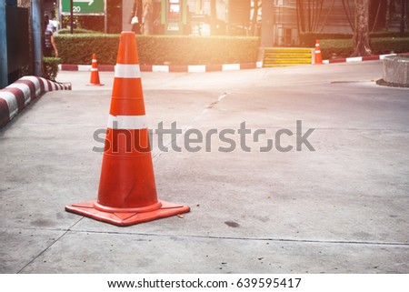 Traffic cones on the street in the city. To say, we are extremely careful in travel.