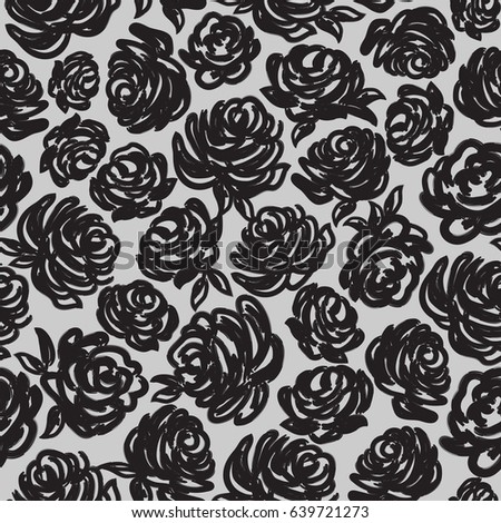 seamless  grey  floral   background with black roses