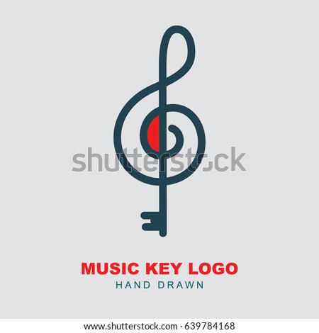 Music key abstract hand drawn logo and icon.
Musical theme flat design template.