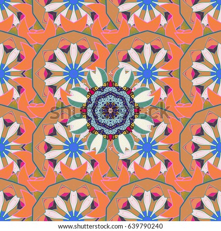 Vector Mandala colored on a pink background. Orient, symmetry lace, meditation symbol. Arabic Vintage decorative ornament. East, Islam, Thai, Indian, ottoman motifs. Mandala pattern. Ethnic texture.