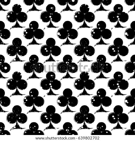 Vector seamless grunge pattern. Grungy graphic illustration of sign of playing card with ink blot, brush strokes. Endless background. Series of gaming and gambling seamless vector patterns.