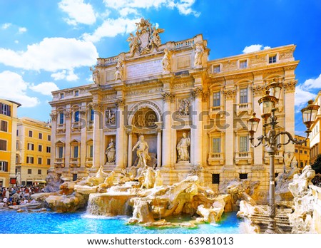 Fountain di Trevi - most famous Rome's fountains in the world. Italy. Royalty-Free Stock Photo #63981013