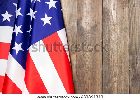 4th of July, the US Independence Day, place to advertise, wooden banner, American flag, United States of America.
