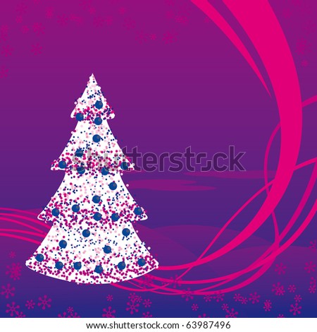 Abstract christmas tree with purple wave background