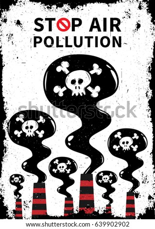 Stop air pollution with skull vector illustration. Fumes from industrial pipes pollute environment graphic design. Ecological problems with toxic atmosphere creative concept.
