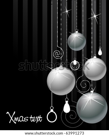black background with silver Xmas balls