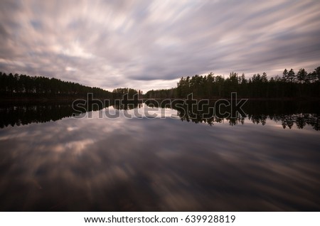 Cloudy evening in the nature reserve malingarna in dalarna, sweden photographed with long exposure