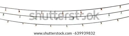 string wired multi colored bulbs on white background Royalty-Free Stock Photo #639939832