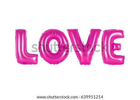 love in english alphabet from pink balloons on a white background. holidays and education.