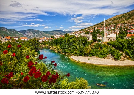 Mostar mosque in old town, Bosnia and Herzegovina Royalty-Free Stock Photo #639979378