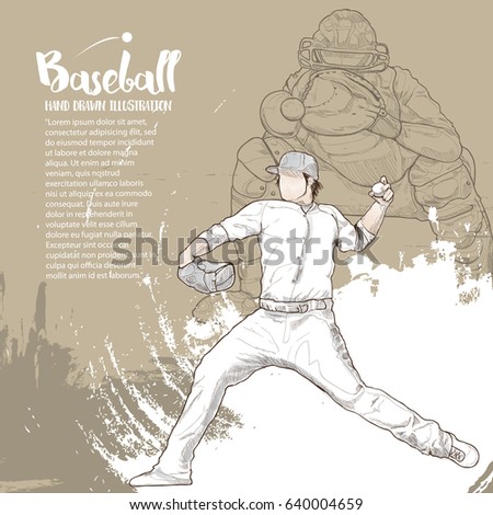 Hand drawn illustration of baseball players on design background