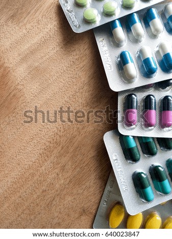 medicine pills in pack. packings of medicine pills and capsules
