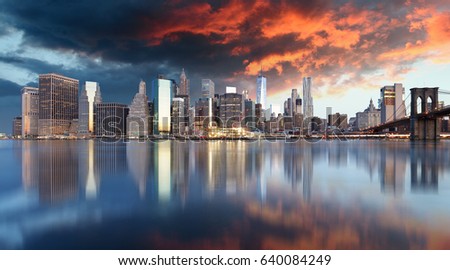 Lower Manhattan at sunset, New York panorama