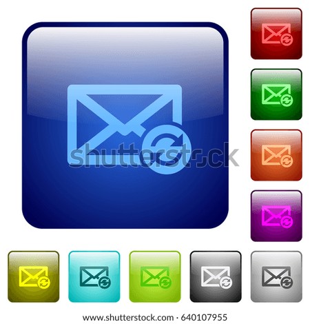 Syncronize mails icons in rounded square color glossy button set