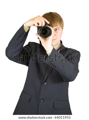  Photographer taking a picture isolated on white