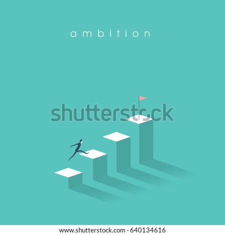 Ambition vector concept with businessman jump on graph columns. Success, achievment, motivation business symbol. Eps10 vector illustration. Royalty-Free Stock Photo #640134616