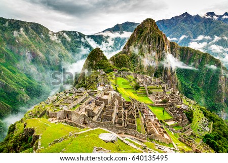 Machu Picchu, Peru - Ruins of Inca Empire city, in Cusco region, amazing place of South America. Royalty-Free Stock Photo #640135495