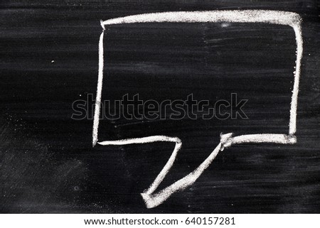 Blank square cartoon bubble speech draw by chalk on black board background