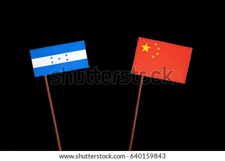 Honduran flag with Chinese flag isolated on black background