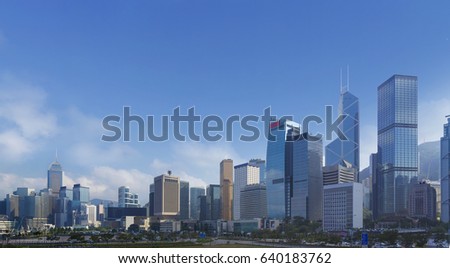 modern office building or business tower in downtown. Panorama scenery view of Skyscraper in city center with copy space background for text and graphic design.