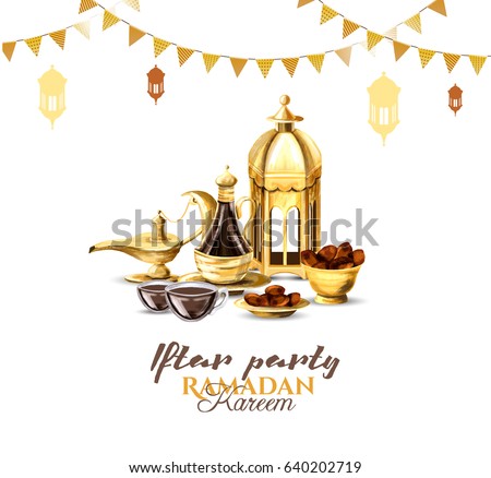 vector illustration. vector hand drawn graphics Iftar party celebration. Traditional subjects. the Muslim feast of the holy month of Ramadan Kareem. Translation from Arabic: Generous Ramadan Royalty-Free Stock Photo #640202719