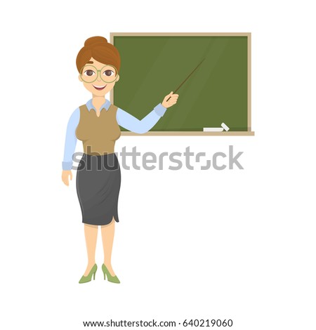 Teacher with chalkboard.