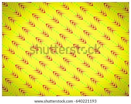 An hand drawing pattern made of red and green on a yellow background.