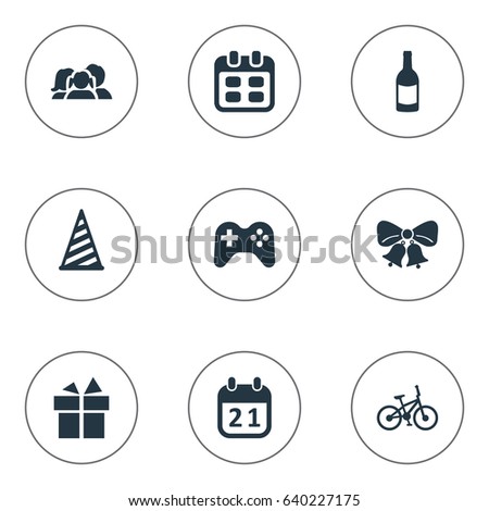 Vector Illustration Set Of Simple Holiday Icons. Elements Beverage, Ribbon, Bicycle And Other Synonyms Calendar, Schedule And Bicycle.