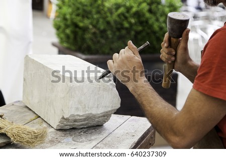 Chisel for sculpting stone, artistic work Royalty-Free Stock Photo #640237309