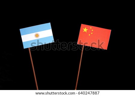 Argentinian flag with Chinese flag isolated on black background