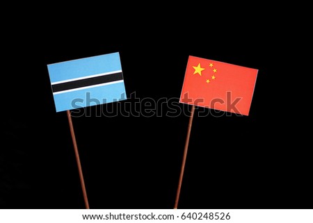Botswana flag with Chinese flag isolated on black background