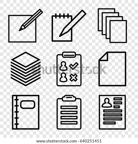 Notepad icons set. set of 9 notepad outline icons such as resume, paper, notebook, paper and pen