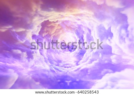 Tunnel from clouds background texture watercolor fairy-tale design unusual colorful