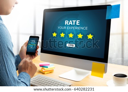 Businessman holding five star rating  Review increase rating or ranking, evaluation and classification concept