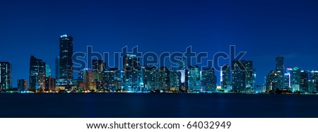 Miami skyline at night - panoramic image