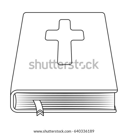 Book with a cross on the cover. The Bible. Easter single icon in outline style bitmap,raster symbol stock illustration.