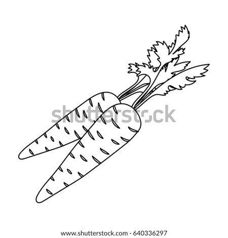 Carrots with foliage . Easter single icon in outline style bitmap,raster symbol stock illustration.