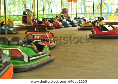 electric bumper cars or dodgem cars Royalty-Free Stock Photo #640381153